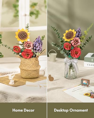 Rowood Artifical Flowers,Wooden Flower Bouquet Building Sets for Adults,Botanical Collection,Unique Home Decor,Gift for Women/Mom/Her/Him on Birthday - WoodArtSupply