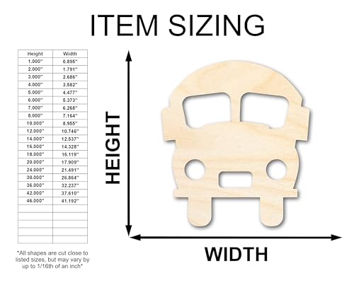 Unfinished Wood Cute School Bus Shape | Back to School | Kids Crafts | Craft Cutout | up to 36" DIY 3" / 1/2" - WoodArtSupply