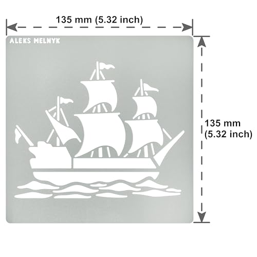 Aleks Melnyk No.474 Metal Stencil, Sailing Ship, Pirate Transport, Small Stencil, 1 PC, Template for Wood Burning, Engraving, Crafting, Scrapbook - WoodArtSupply