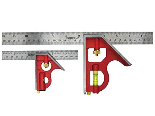 Faithfull FAICS300TP Combination Square Twin Pack 150 & 300mm (6 & 12in),Silver/Red Faithfull