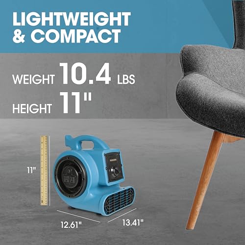 PURAERO Mini Air Mover | Carpet Dryer and Blower Fan | High-Velocity Floor Fan for Crawlspaces, Attics, Basements, Bathrooms | 1/5 HP 800 CFM | Water PURAERO