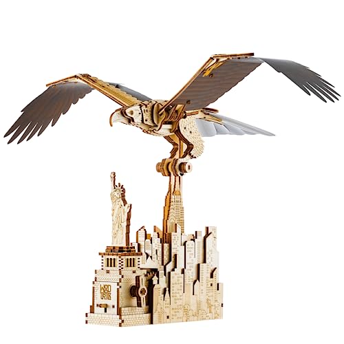 Wood Trick Liberty Eagle 3D Wooden Puzzles for Adults and Kids to Build - Mechanical Wings Movement - Engineering DIY Project Bird 3D Puzzles for Wood Trick
