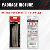 C&T 3-Piece Heavy Duty All Purpose Cold Chisels Kit, 3/8, 1/2, 5/8 in, for Carpentry, Metalwork, Woodwork & Masonry work C&T