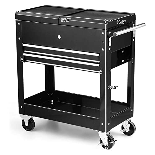 Goplus Tool Cart, 4-Tier Rolling Tool Box Cabinet on Wheels with Lockable Drawers & Sliding Top, Heavy Duty Steel Tool Storage Organizer for Garage
