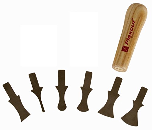 FLEXCUT Profile Scraper Set, 6 Scraper Bits and Ash Wood Power Handle (SK121) FLEXCUT