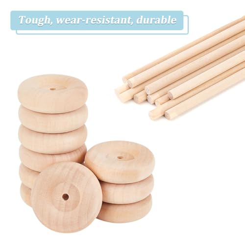 OLYCRAFT 30Pcs 1.9x0.6 Inch Wooden Craft Wheels with 15Pcs 5.9 Inch Wooden Sticks Unfinshed Wooden Wheel Large Wood Wheels Round Wooden Craft Wheels OLYCRAFT