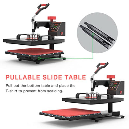 OIIEE Heat Press Machine 5 in 1 Combo Heat Press 15 x 15 Inch Heat Transfer Machine 360-Degree Swing Away Digital Shirt Printing Multi-function Heat - WoodArtSupply