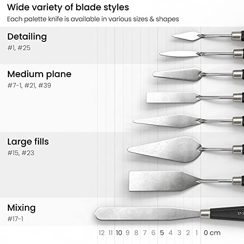 Arteza Palette Knives 8-Pack, Sizes No. 1, 25, 7, 15, 39, 23, 17, 21, Durable Stainless Steel Blade & Break-Resistant Wooden Handle, Art Supplies for - WoodArtSupply