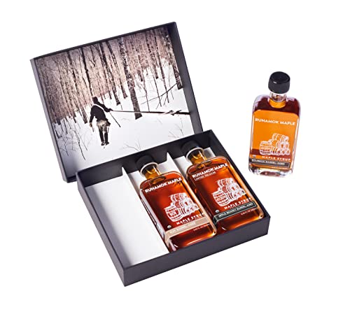 Runamok Maple Syrup Gift Box | Barrel-Aged Selection | Special Present For Holidays| Bourbon, Whiskey & Rum Barrel-Aged Maple Syrup | 3 Bottles of - WoodArtSupply