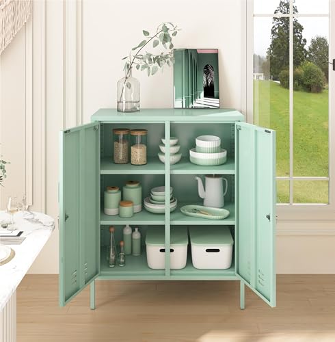 Aiasuit 2 Doors Locker Metal Storage Cabinet 3 Tiers Shelf Multifunctional Storage Organizer Detachable Shelves Easy to Assemble Green Size: 39.37”H Aiasuit