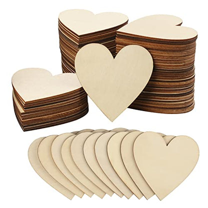 Wood Heart Cutouts,130 PCS 3.15 Inch Unfinished Wooden Hearts for Guest Book for DIY Crafts, Wedding Decor, and Valentine's Day Ornaments, by