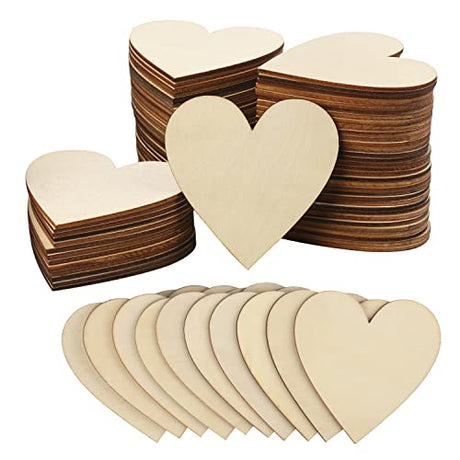 Wood Heart Cutouts,130 PCS 3.15 Inch Unfinished Wooden Hearts for Guest Book for DIY Crafts, Wedding Decor, and Valentine's Day Ornaments, by GNIEMCKIN
