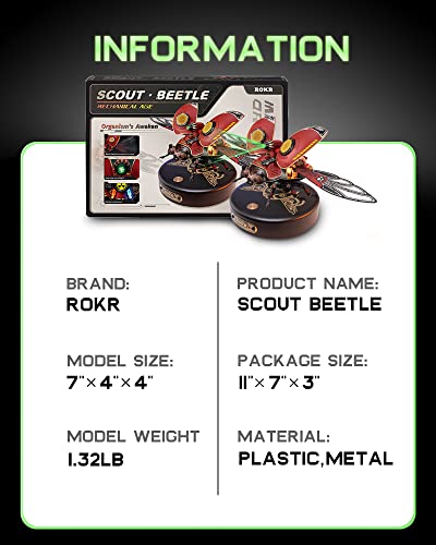 ROKR Metal Building Kits for Adults-Plastic Model Craft Kits-3D Metal Puzzles for Adults and Kids-Scout Beetle Model Building Set-Hobbies Gifts for ROKR
