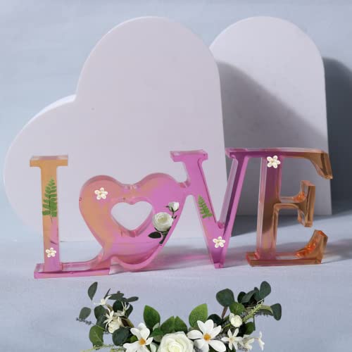 2 PCS Large Resin Mold, Epoxy Resin Molds Silicone, Heart+Love Resin Molds for Flowers Preservation - WoodArtSupply