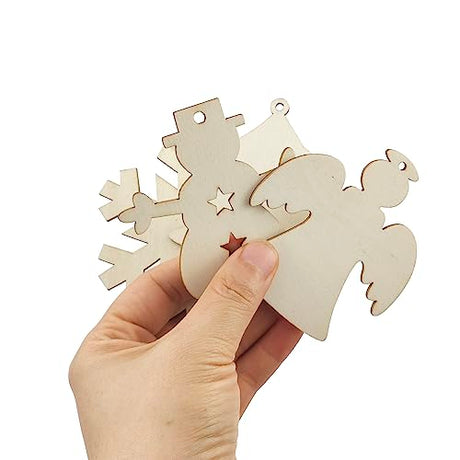 48 Pieces Wooden Christmas Ornaments Unfinished Wooden Christmas Trees, Snowmen, Angels, Snowflakes Cutouts Christmas Hanging Decoration Craft Gift Xonzmmk