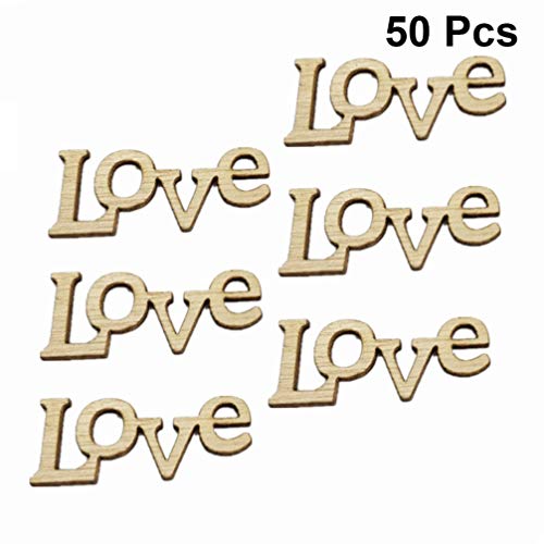 STOBOK 50pcs Wooden Love Letters Unfinished Wood Cutouts Wood Shapes Pieces Wood Discs Slices for DIY Craft Wedding Birthday Party Favors STOBOK