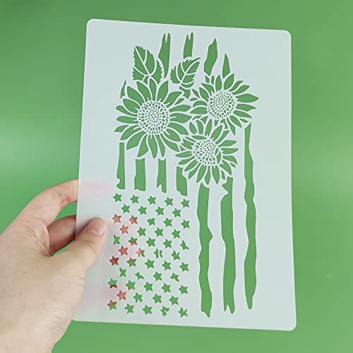 9 Pcs American Flag Stencils, We The People Stencils Deer 1776 Stencils Cow Bear Truck Sunflower Stencils for Painting on Wood Canvas Walls Fabric CODOHI