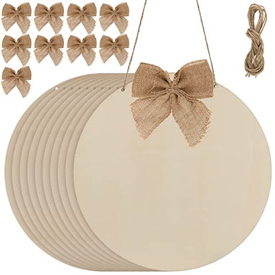 KEILEOHO 10 PCS 12 Inch Wood Circles Rounds with Holes, Unfinished Wood Rounds, Blank Round Wood Circles for Ornaments, Wooden Plaque Disc Cutouts