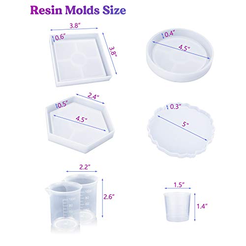 LET'S RESIN Epoxy Resin,Resin Coaster Molds Kit,16oz Resin Starter Kit for Beginners,Include Epoxy Resin,Coaster Molds, and Mica Powder for Resin - WoodArtSupply