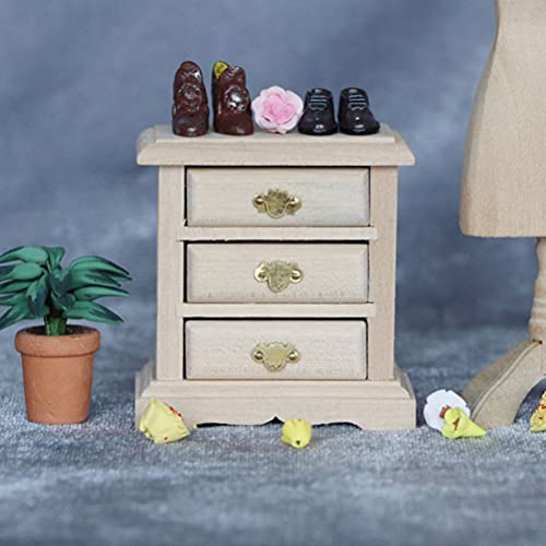 Abaodam 1pc Bedside Table Model Solid Wood Nightstand Drawer Dresser Mini Accessories Unfinished Nightstand Dollhouse Doll Decoration Dollhouse