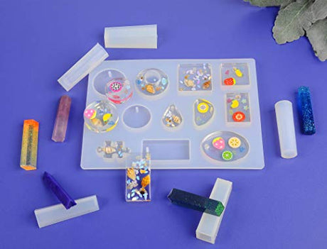 Suhome 73 Pack Resin Earring Mold Jewelry Silicone Resin Molds Making Kits Including Earring, Pendant, Bracelet, Necklace, Button Silicone Resin Suhome