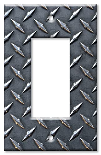 Art Plates - OVERSIZED Switch Plate - OVER SIZE Decorative Metal Wall Plate - 1 Gang Decora - Black Diamond Plate (PRINTED IMAGE) - (Made in USA) Art Plates
