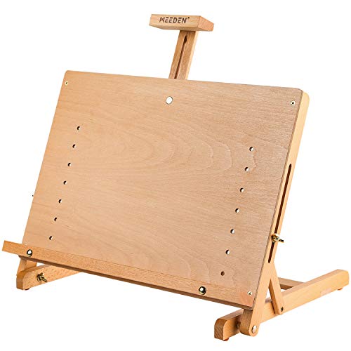 MEEDEN Large Drawing Board Easel, Solid Beech Wooden Tabletop H-Frame Adjustable Easel Artist Drawing & Sketching Board for Artists, Teens &