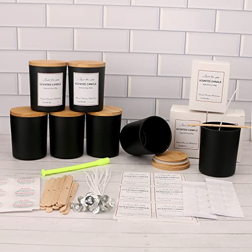 MILIVIXAY 12 Pack 7 OZ Black Matte Glass Candle Jars with Lids and Candle Making Kits - Bulk Empty Candle Jars for Making Candles - Spice, Powder MILIVIXAY