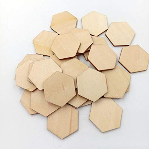 EXCEART 50Pcs 50MM Wooden Pieces Hexagon Wood Shape Unfinished Hexagon Cutout Shapes DIY Craft Project Ornaments Decorations EXCEART
