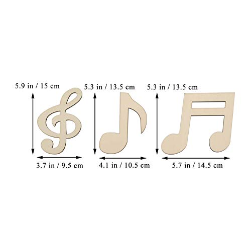 6pcs Music Notes Wood Cutouts Music DIY Craft Embellishments Gift Musical Notes Unfinished Wood Ornaments for Wedding Music Themed Birthday Party JANOU