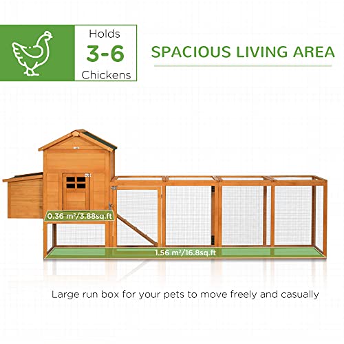 PawHut 118" Extra Large Chicken Coop with Asphalt Roof, Wooden Hen Run with Slide-Out Tray and Nesting Box, Chicken Hutch for 3-6 Chickens, Orange PawHut