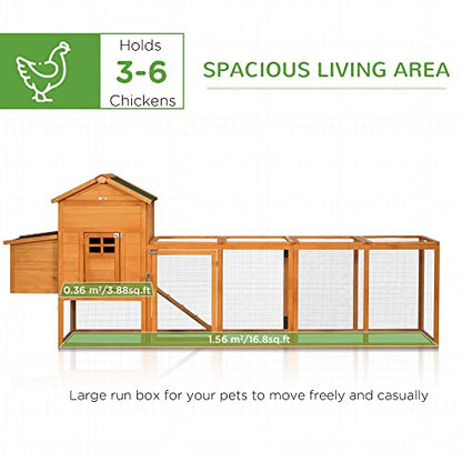 PawHut 118" Extra Large Chicken Coop with Asphalt Roof, Wooden Hen Run with Slide-Out Tray and Nesting Box, Chicken Hutch for 3-6 Chickens, Orange - WoodArtSupply