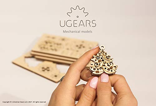 UGEARS 70043 U-Fidgets Happy New Gear Puzzle Pieces Set with 4 Models Anti-Stress 3D Puzzle Self Assembly Kit 4 Mini Miniature Model Mechanical UGears