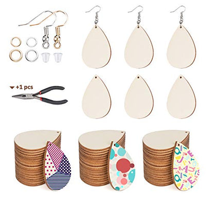 ilauke 100pcs Sublimation Earring Blanks Bulk, Unfinished Wood Earrings Teardrop Pendants, Earring Findings Wood Blanks for Women Girls DIY Earring - WoodArtSupply