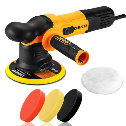 DEKOPRO Car Buffer Polisher, 6 Inch Dual Action Orbital Buffer Polisher, 6 Variable Speed 1800-5500OPM Random Polisher Kit with 4 Buffing Pads for