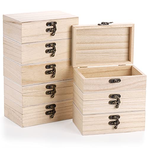 yarlung 8 Pack Unfinished Wooden Boxes for Crafts, 6x4x2 Inch Small Keepsakes Box Jewelry Storage Unpainted DIY Gifts Box for Treasure Chest, Art