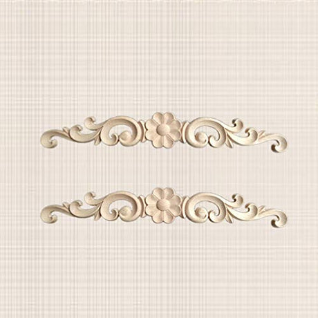 2pcs Wood Carving Sticky Flower Delicate Door Head Carving Flowers Wood Applique Wood Appliques,Decorative Wood Appliques for Furniture Cabinet Door HEALLILY