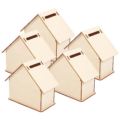 Zerodeko 5pcs Small House Coin Bank Piggy Bank Toy Small House Money Jar House Craft Kit Unfinished Craft House DIY Coin Bank Bulk Kids Toys Doddle - WoodArtSupply