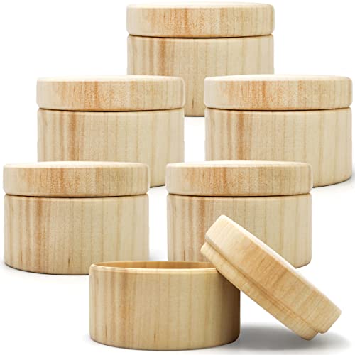 Mini Wooden Round Boxes with Lid 3''x2'' Set 6 pcs - Blank Storage Wood Craft Box Unpainted Unfinished DIY - Small Circle Boxes Crafts to Paint