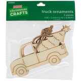 3 Truck Carrying Christmas Tree Ornaments - Wood Unfinished Shape - DIY Wooden Christmas Cutout Decoration Christmas Crafts