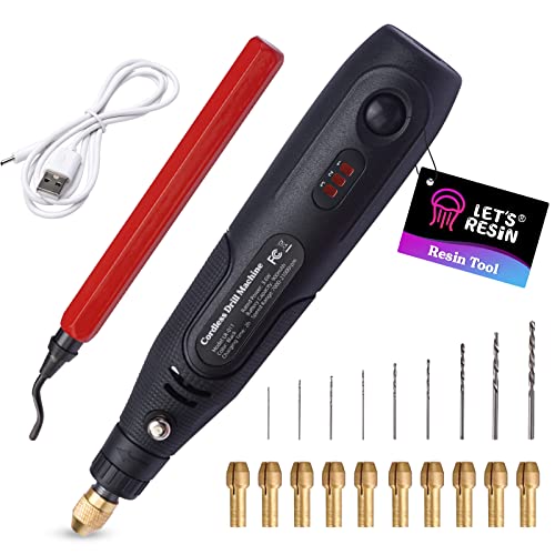 LET'S RESIN Cordless Resin Drill,3-speed Adjustment &Rechargeable Jewelry Drill with Deburring Tool&19Pcs Accessories,Multi-Purpose Hand Drill Resin LET'S RESIN