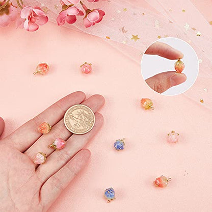 SUNNYCLUE 1 Box 10Pcs 5 Styles Dried Flower Charms Transparent Clear Epoxy Resin Pendants with Brass Hole 1.2mm Glass Micro Beads for DIY Earrings - WoodArtSupply