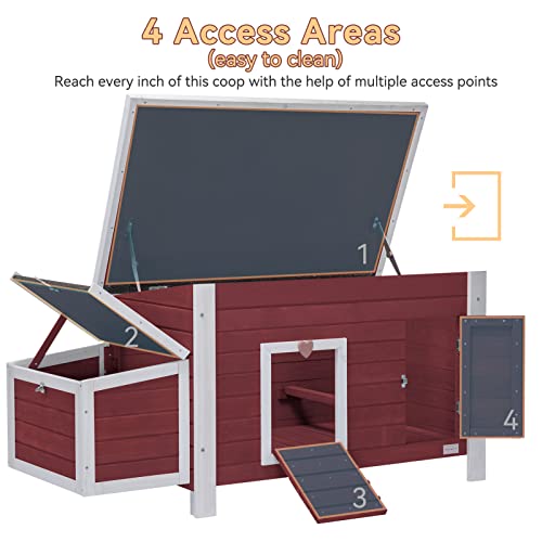 Petsfit Large Chicken Coop with Upgraded Perches, Wooden Outdoor Chicken Cage with Large Nesting Box, Weatherproof Open Asphalt Roof, and Removable Petsfit
