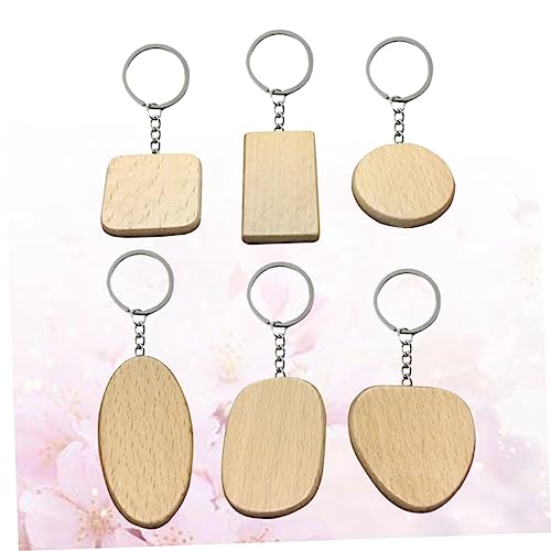 NOLITOY 6pcs Unfinished Wood Sign Wooden Circles Car Key Chain Round Wooden Discs Wood Engraving Keychains Wood Name Tags Keychain Wallet Key Holder NOLITOY
