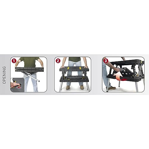 Keter Portable Folding Work Table Tool Storage Stand Workbench with 12 Inch Wood Clamps for Saws, Home Improvement, and Construction Keter