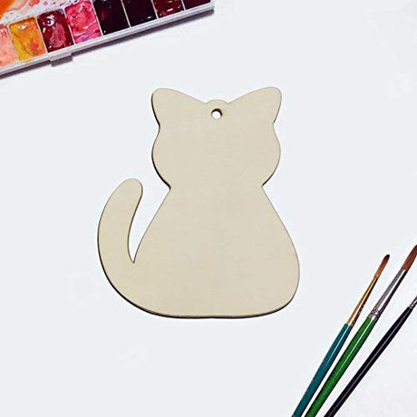 20pcs Wood Cat Cutouts DIY Craft Embellishments Little Kitten Unfinished Wood Gift Tags Ornaments for Wedding Pet Party Christmas Decoration JANOU
