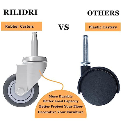 RILIDRI 2-Inch Caster Wheels, (Stem Diameter 8mm or 5/16", Length 38mm or 1.5") - Set of 5 Replacement Wheels for Shop-Vac, Furniture