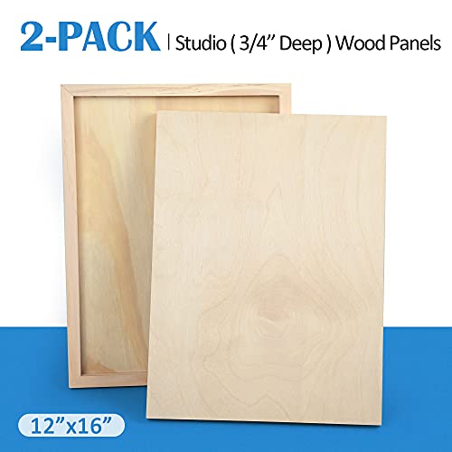 Unfinished Birch Wood Canvas Panels Kit, Falling in Art 2 Pack of 12x16’’ Studio 3/4’’ Deep Cradle Boards for Pouring Art, Crafts, Painting, and More Falling in Art