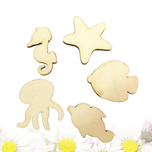 PRETYZOOM 50pcs Pieces Fish Wood Cutouts Blank Wooden Animals Wood Octopus Unfinished Animal Wood Crafts Craft Wood sea Animal Wood Cutouts Ocean - WoodArtSupply