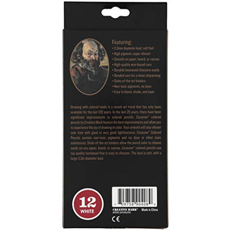 Creative Mark Cezanne Premium Colored Pencils White Set of 12 - Highly-Pigmented Drawing Pencils - Coloring Pencils for Drawing, Blending, Coloring, Creative Mark